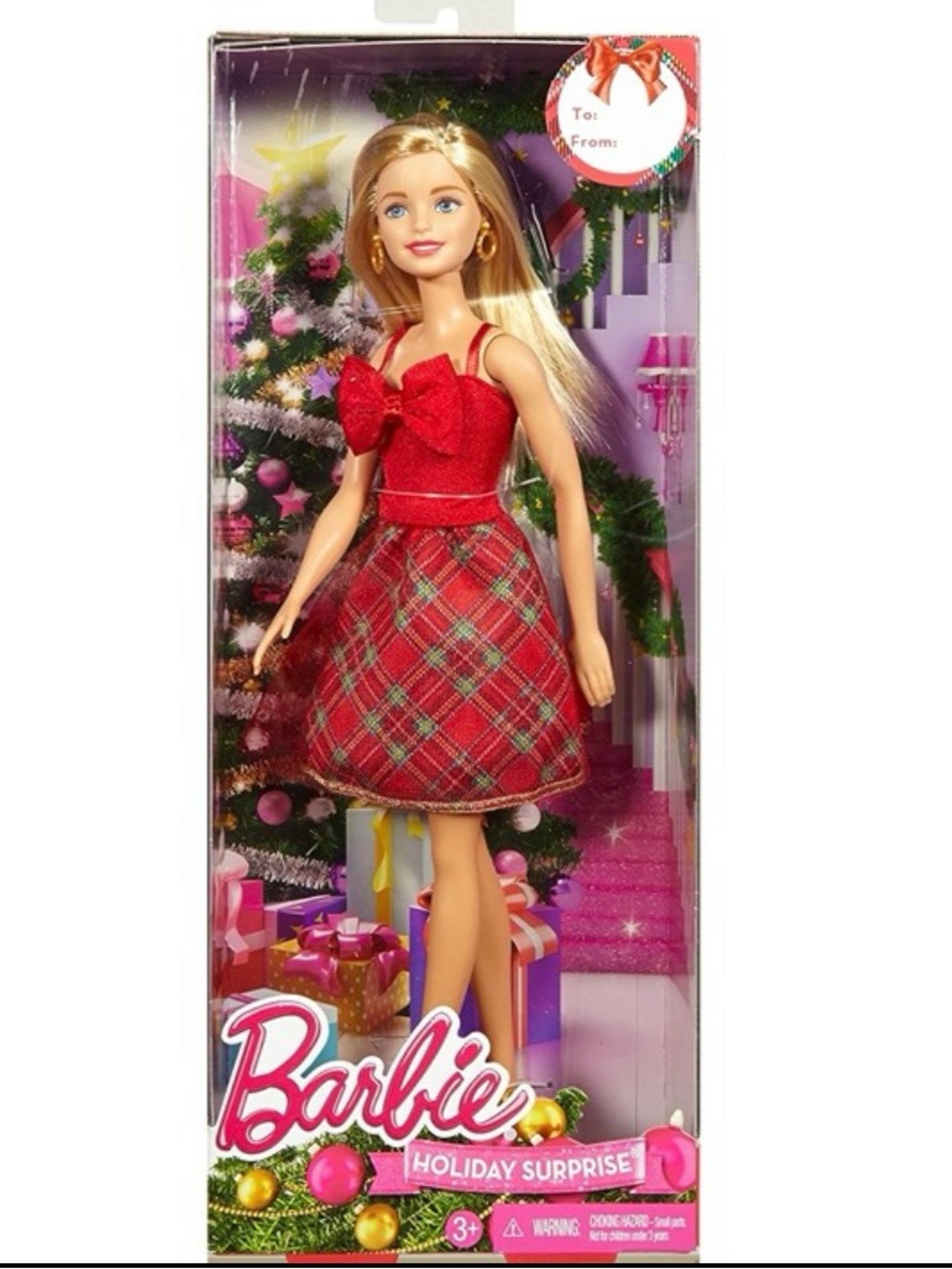 Barbie Holiday Surprise Doll 2015 Mattel Christmas PlaidRed Dress DMN87 NIB NRFB